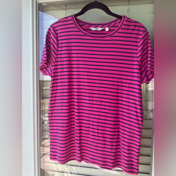 Vineyard Vines Crewneck Women’s Pima Cotton Modal Pink Navy Stripe Top Large - Picture 2 of 8